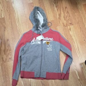 SAMUEL & KEVIN LADIES JACKET WITH FUR LINED HOOD Gray and Pink Adventure Hoodie